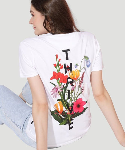 Women's White Graphic Print Half Sleeves Regular Fit T-Shirt