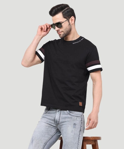 Men's Black Solid Half Sleeves Regular Fit T-Shirt
