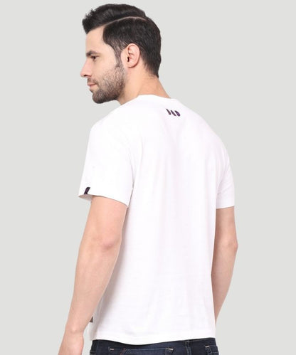Men's White Colourblock Half Sleeves Regular Fit T-Shirt
